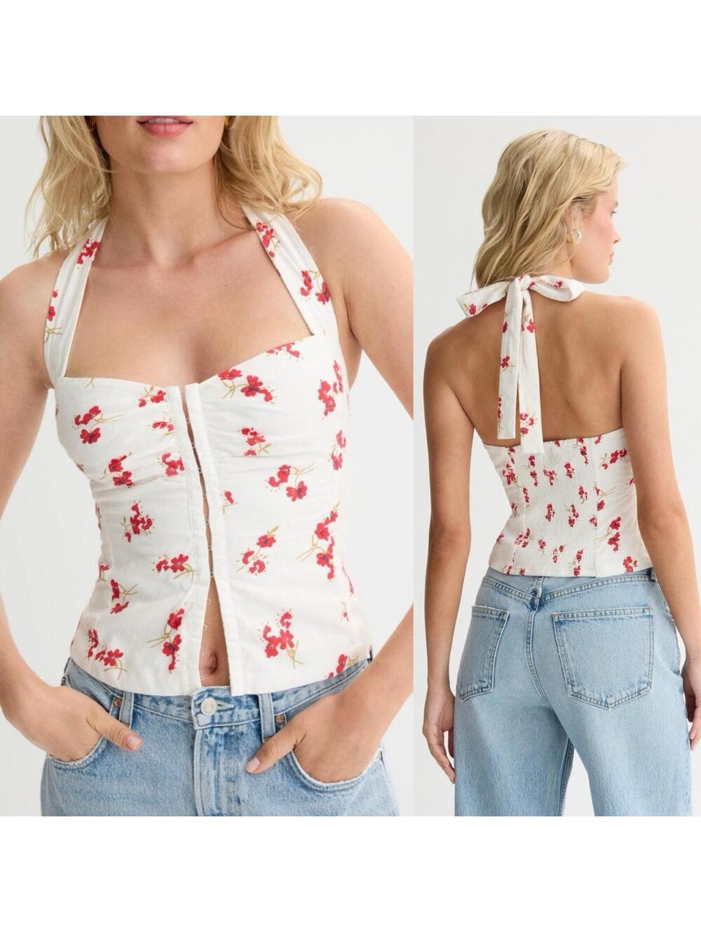 Bardot Rixton Printed Halter Top Sweetheart Neckline Corset- Size MED